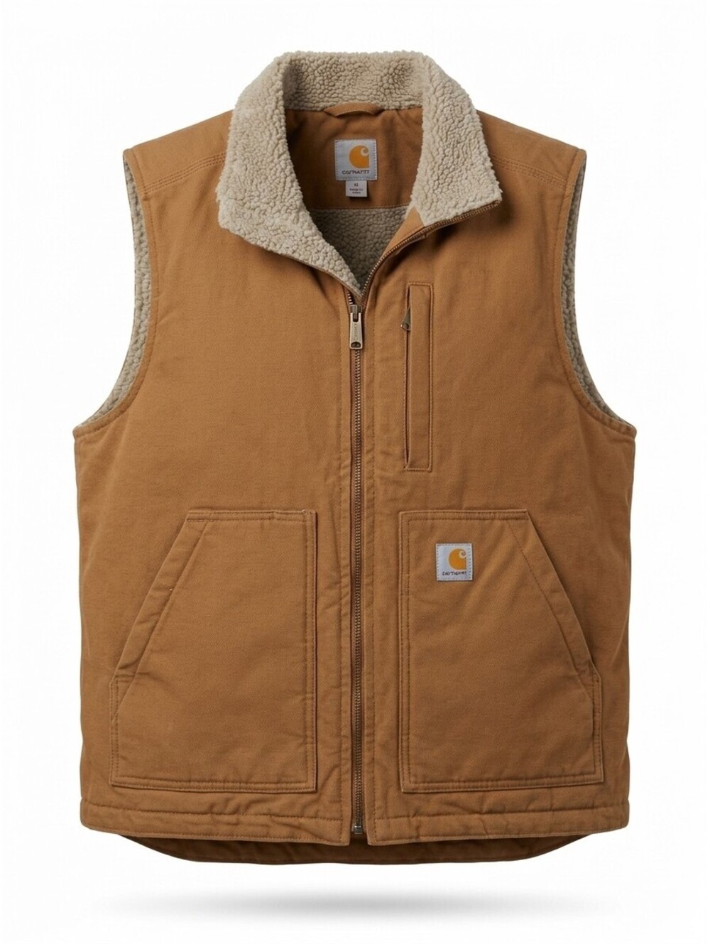 Carhartt 104277 Sherpa Lined Vest Mens M Brown Canvas Duck Full Zip Workwear VGC